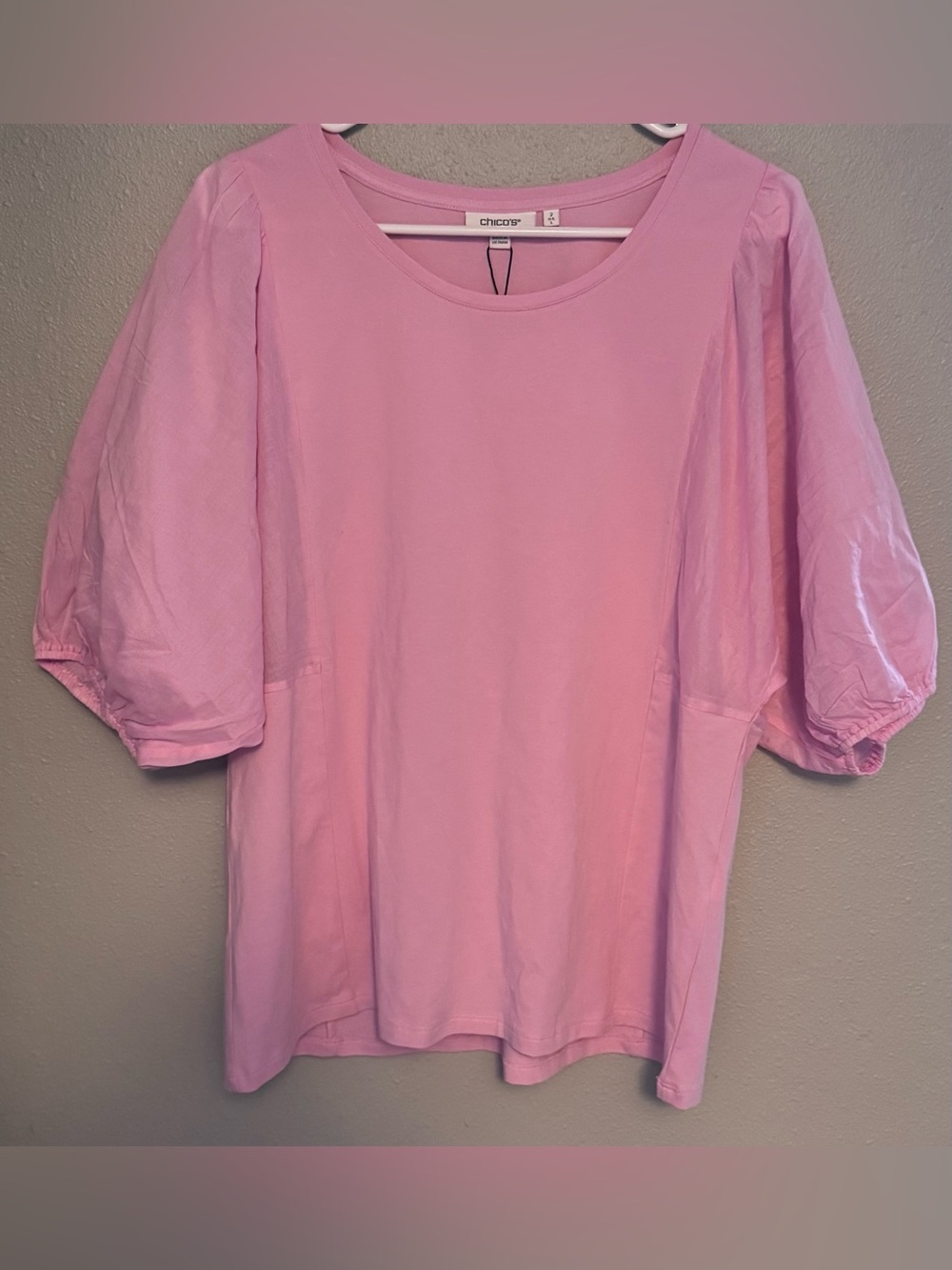 Chico's Soft Pink Scoop Neck Puff Sleeve Top